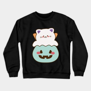 Baby cute ghost cat with pumpkin Crewneck Sweatshirt